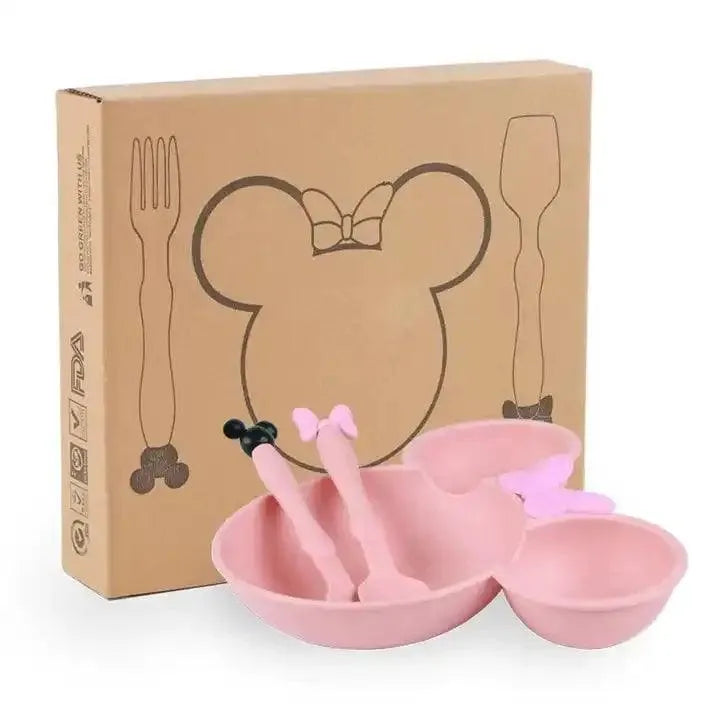 Cute Bamboo Fibre Mickey & Minnie Plate with Cutlery - Bear Hugs