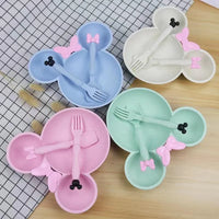 Cute Bamboo Fibre Mickey & Minnie Plate with Cutlery - Bear Hugs