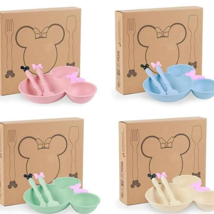 Cute Bamboo Fibre Mickey & Minnie Plate with Cutlery - Bear Hugs