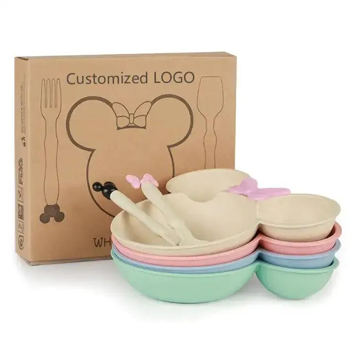 Cute Bamboo Fibre Mickey & Minnie Plate with Cutlery - Bear Hugs