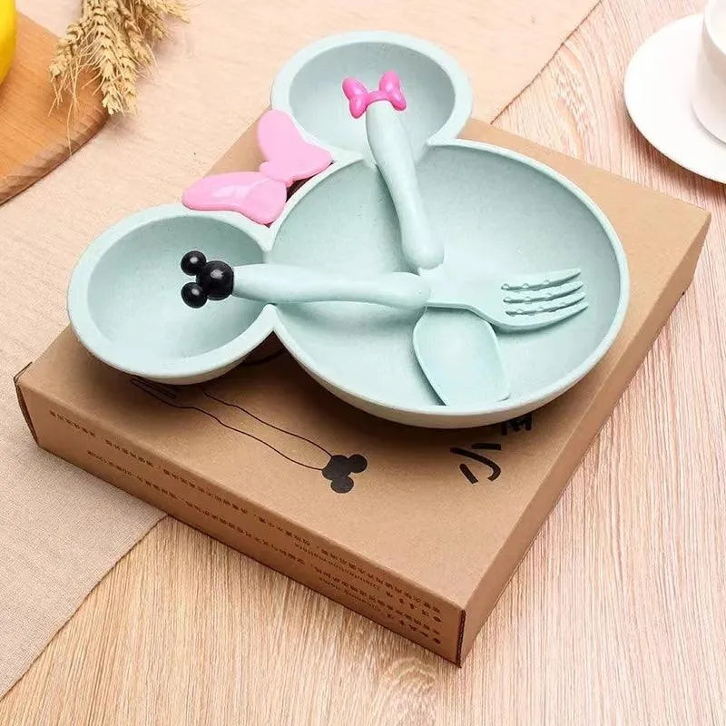 Cute Bamboo Fibre Mickey & Minnie Plate with Cutlery - Bear Hugs