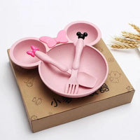 Cute Bamboo Fibre Mickey & Minnie Plate with Cutlery - Bear Hugs