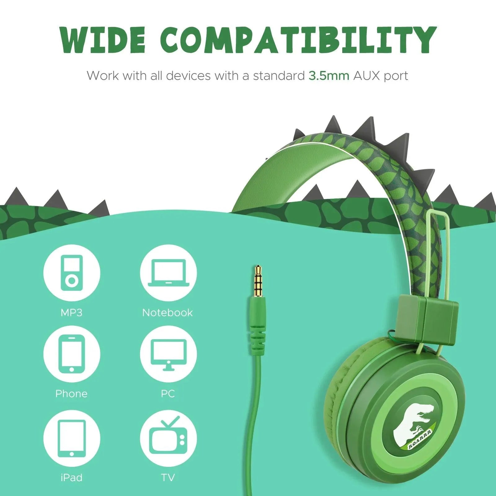 Cute Dino and Cat Wired Headphones For Kids - Bear Hugs