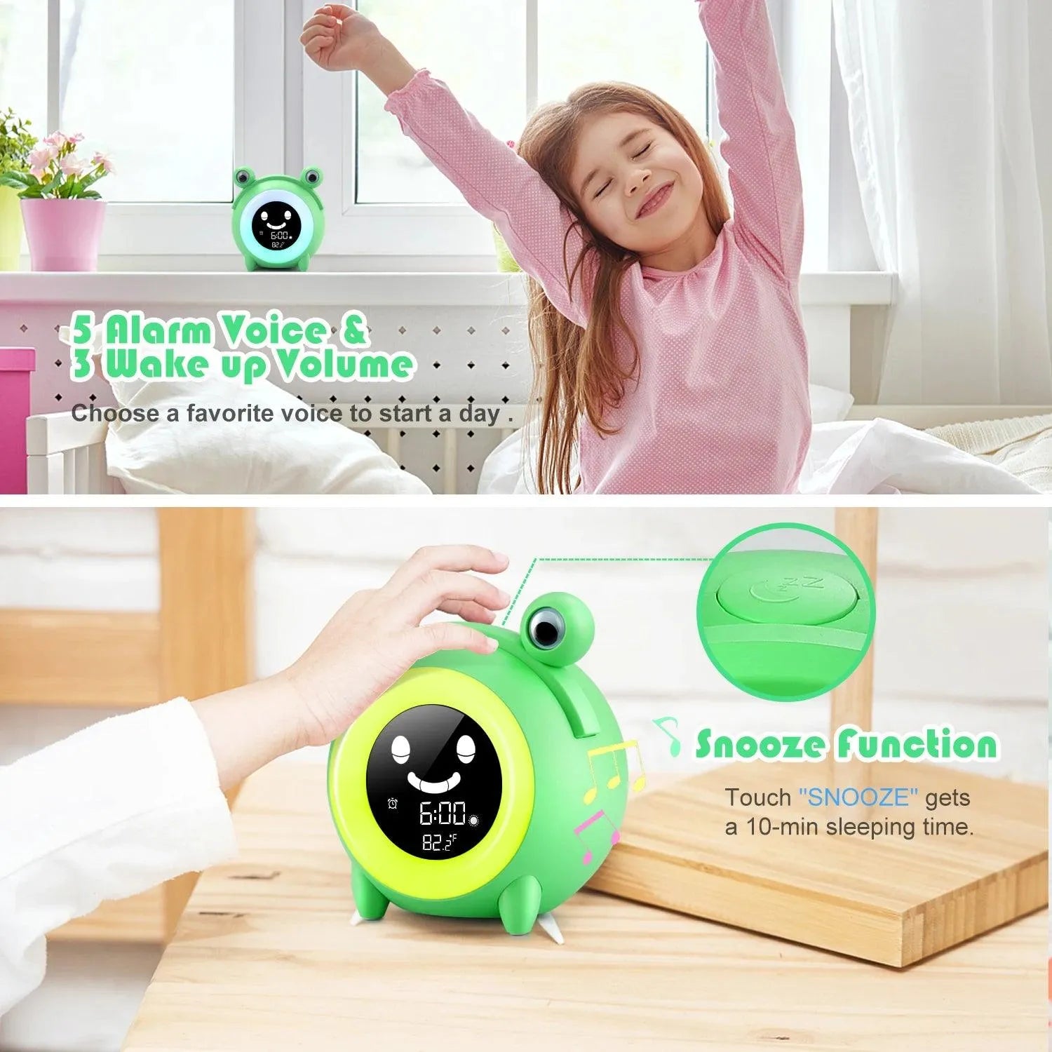 Cute Kids Animal Style Night Light Alarm Clock - Bear Hugs