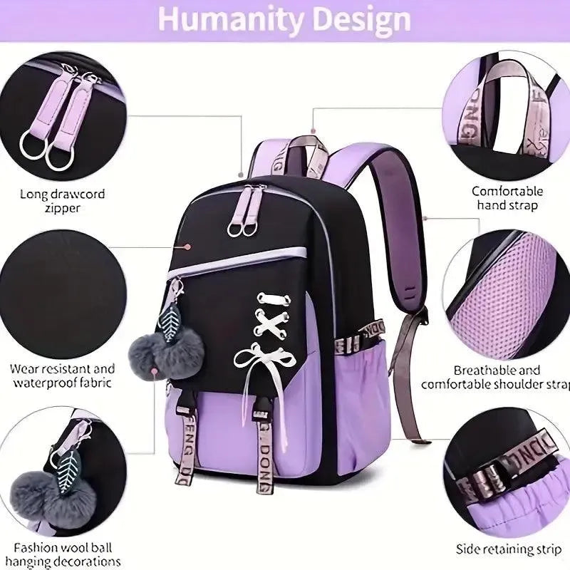 Cute Nylon Shoelace Teen Backpack - Bear Hugs