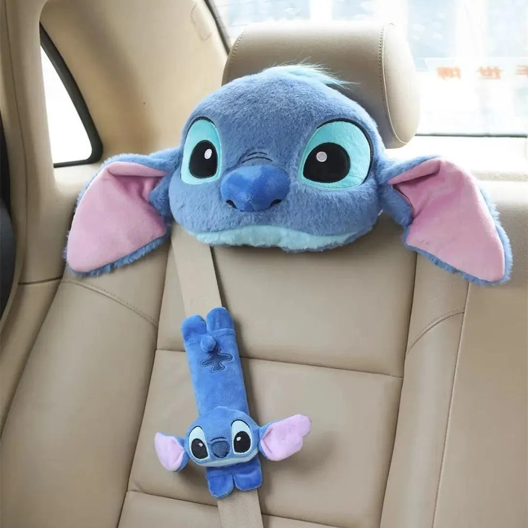 Cute Stitch Car Headrest and Seatbelt Protector - Bear Hugs