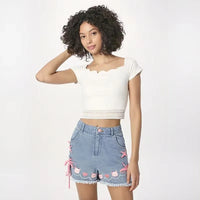 Denim Neko High Waisted Shorts - Bear Hugs