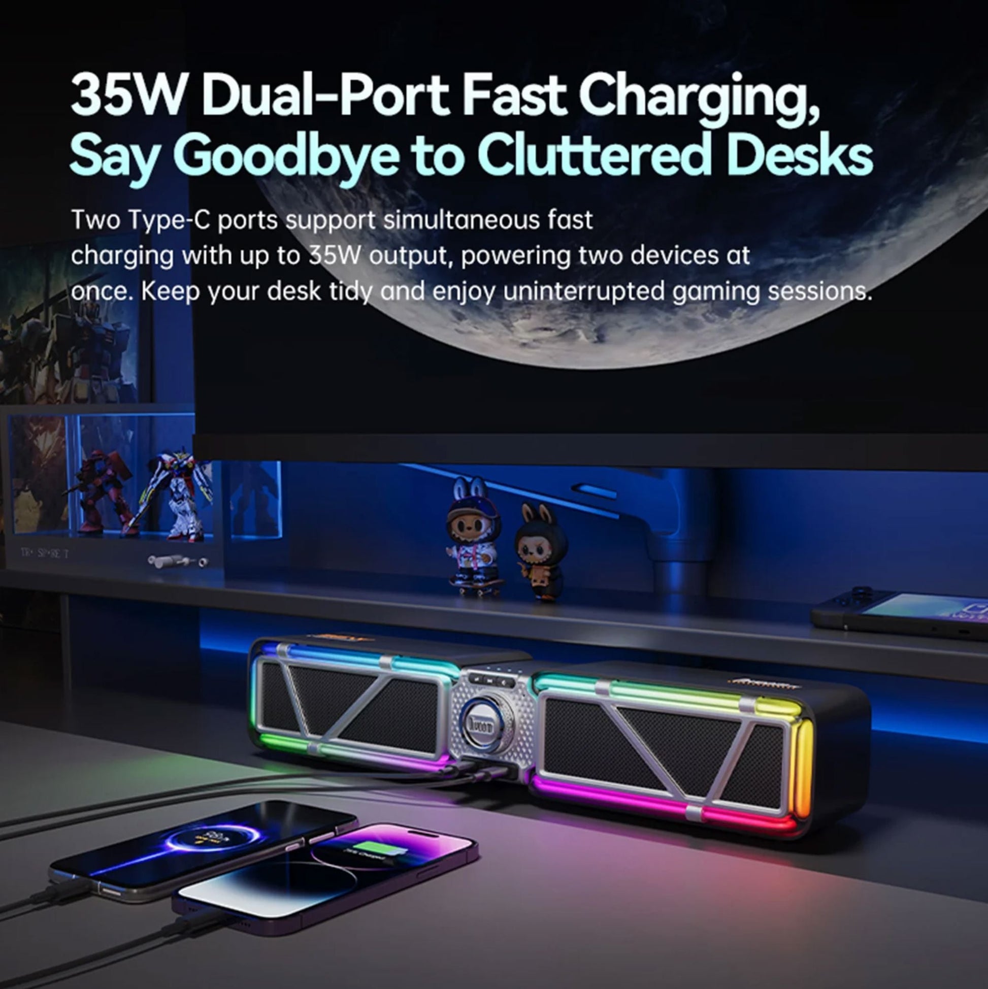 Divoom D-base Gaming Desktop 35W Speaker With Customizable RGB Lighting Effects - Bear Hugs