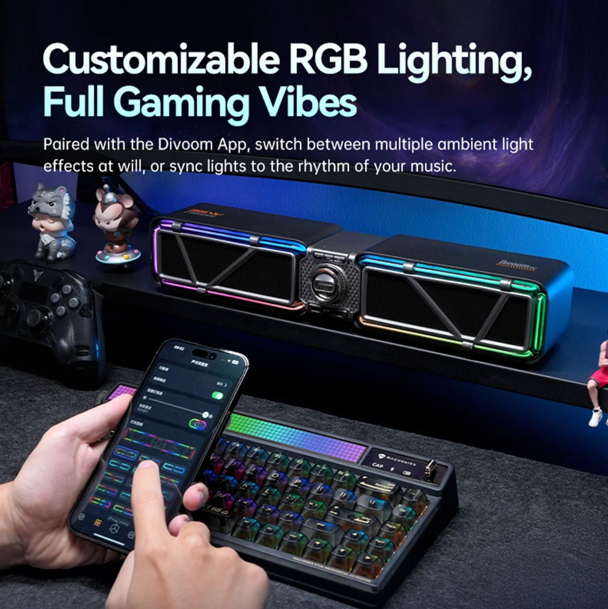 Divoom D-base Gaming Desktop 35W Speaker With Customizable RGB Lighting Effects - Bear Hugs