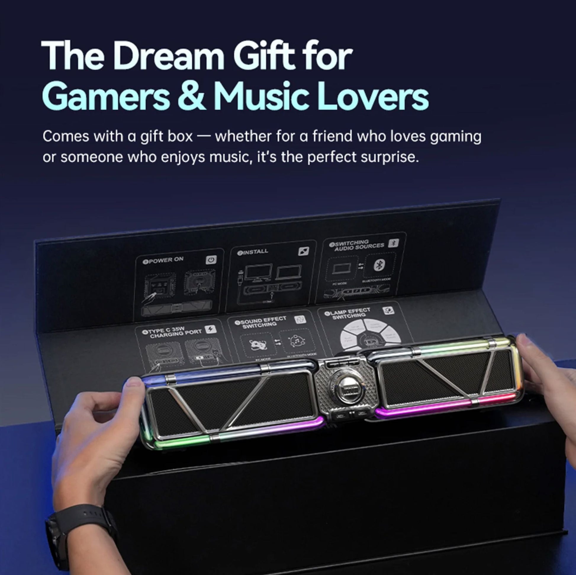 Divoom D-base Gaming Desktop 35W Speaker With Customizable RGB Lighting Effects - Bear Hugs