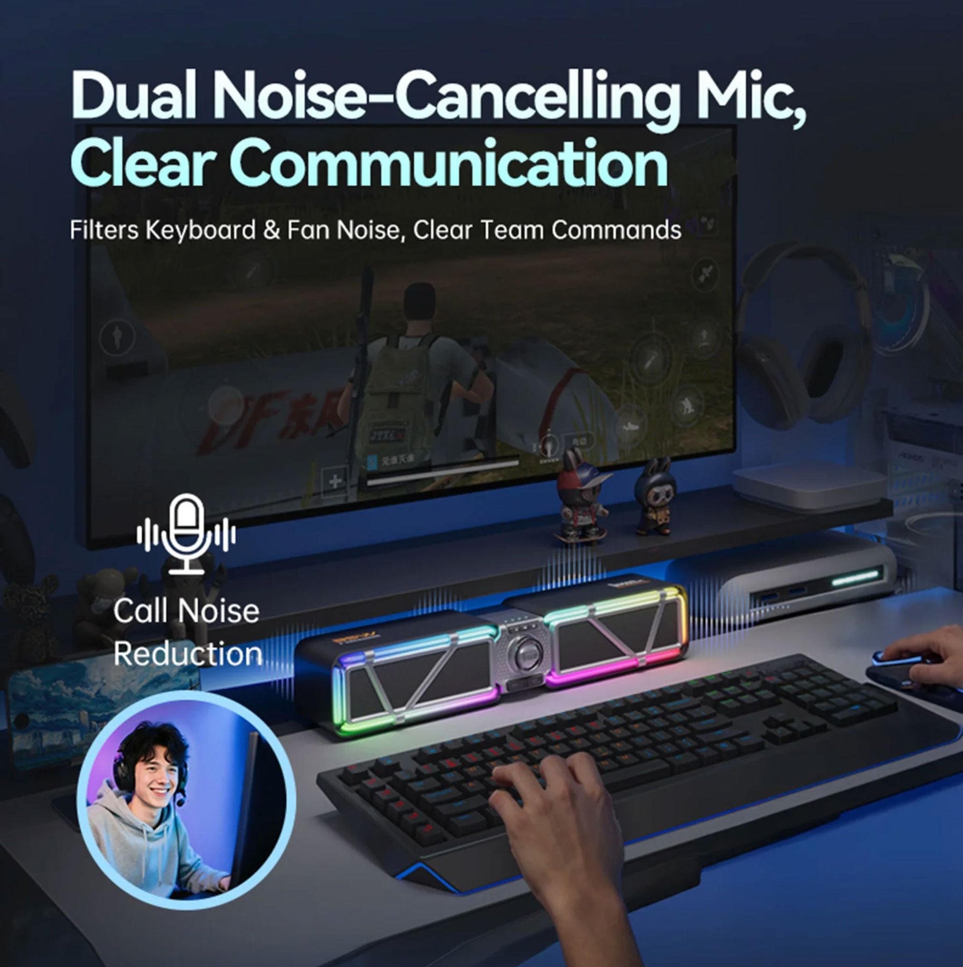 Divoom D-base Gaming Desktop 35W Speaker With Customizable RGB Lighting Effects - Bear Hugs