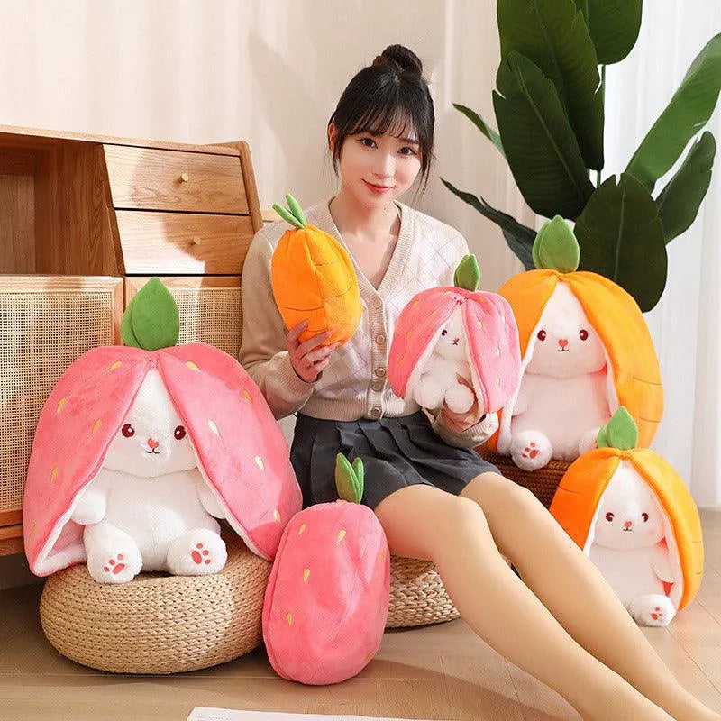 Double Delight: Reversible Strawberry Carrot Bunny Plush! - Bear Hugs