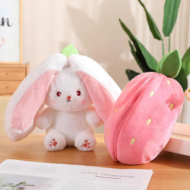 Double Delight: Reversible Strawberry Carrot Bunny Plush! - Bear Hugs