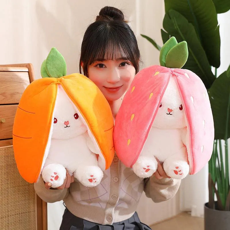 Double Delight: Reversible Strawberry Carrot Bunny Plush! - Bear Hugs