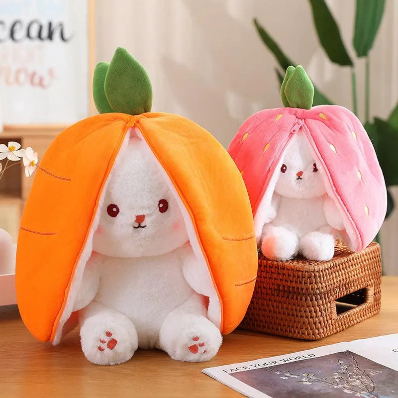 Double Delight: Reversible Strawberry Carrot Bunny Plush! - Bear Hugs