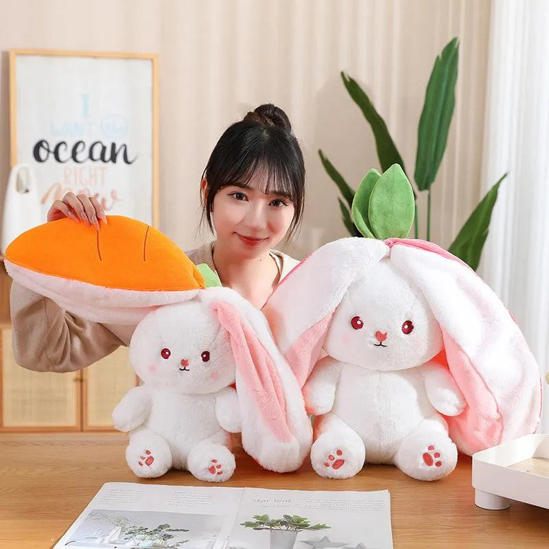 Double Delight: Reversible Strawberry Carrot Bunny Plush! - Bear Hugs