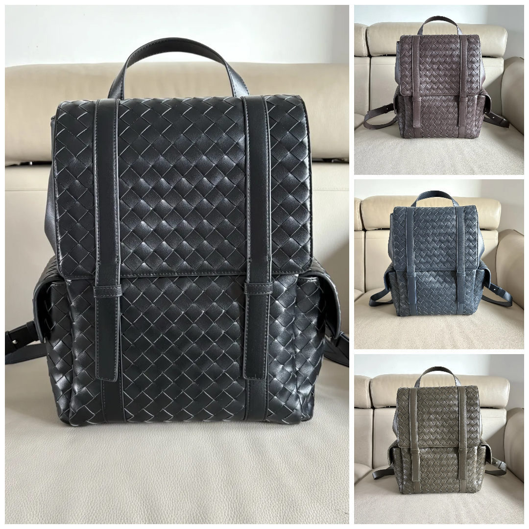 BotVena Intrecciato Woven Calfskin Flap Backpack