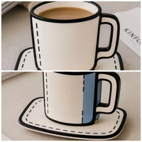 2D Comic Illusion Coffee Cup & Saucer Set