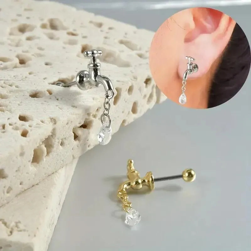 Dripping Faucet Shaped Fancy Stud Earrings - Bear Hugs