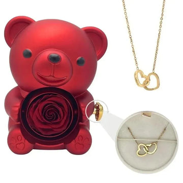 Eternal Rose Teddy Gift Box with Custom Gold Pendant - Bear Hugs