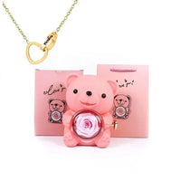 Eternal Rose Teddy Gift Box with Custom Gold Pendant - Bear Hugs