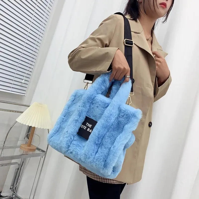 Faux Fur Plain Tote Bag - Bear Hugs