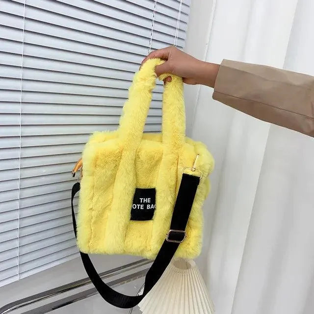 Faux Fur Plain Tote Bag - Bear Hugs