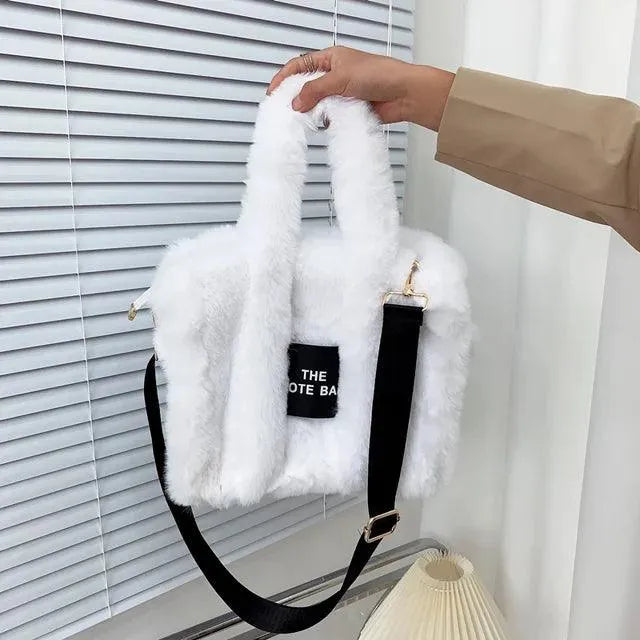 Faux Fur Plain Tote Bag - Bear Hugs