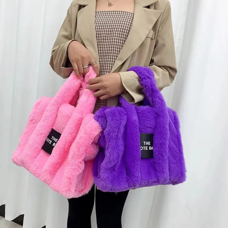 Faux Fur Plain Tote Bag - Bear Hugs