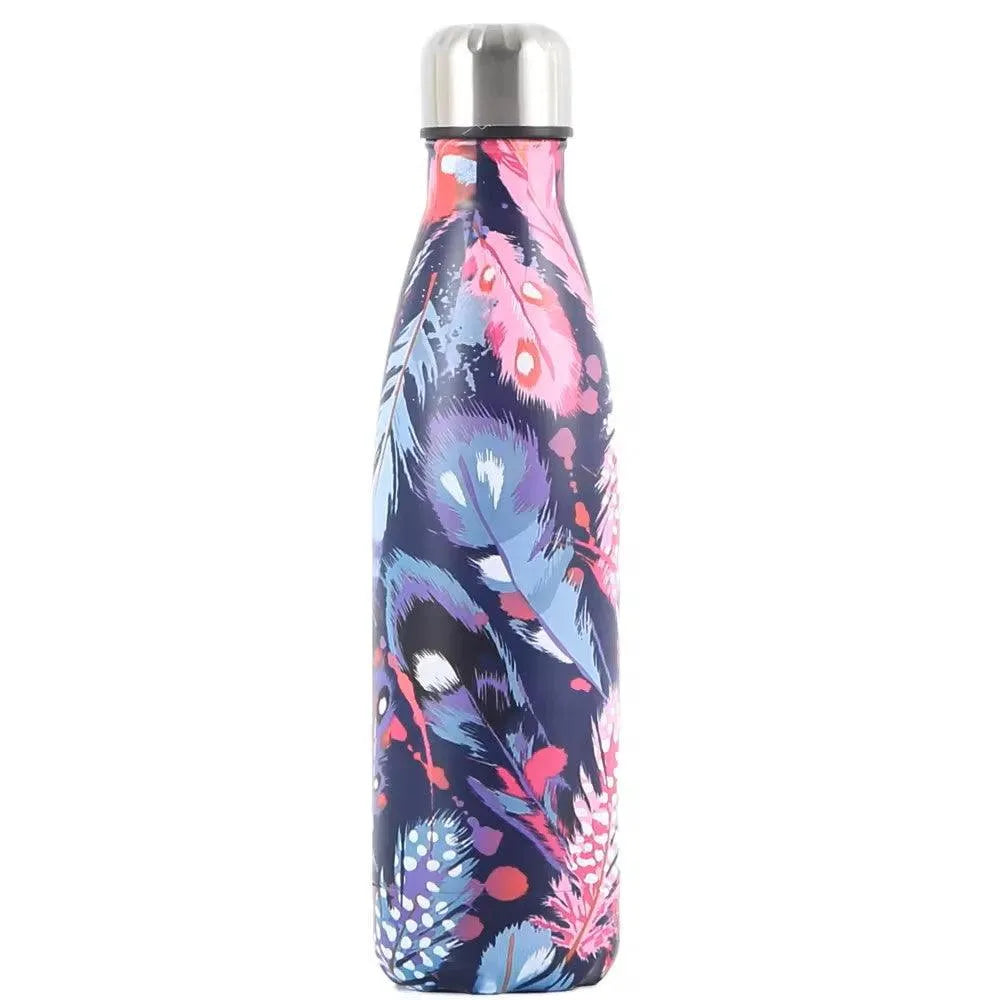 Feather Print Cola Metal Water Bottle (500 ml) - Bear Hugs