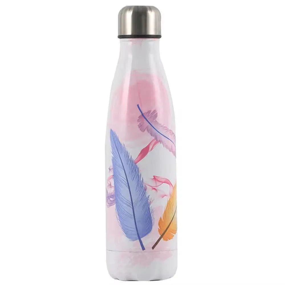 Feather Print Cola Metal Water Bottle (500 ml) - Bear Hugs