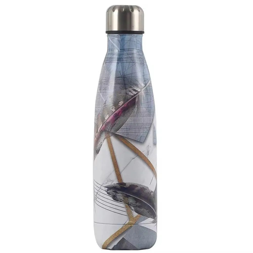 Feather Print Cola Metal Water Bottle (500 ml) - Bear Hugs