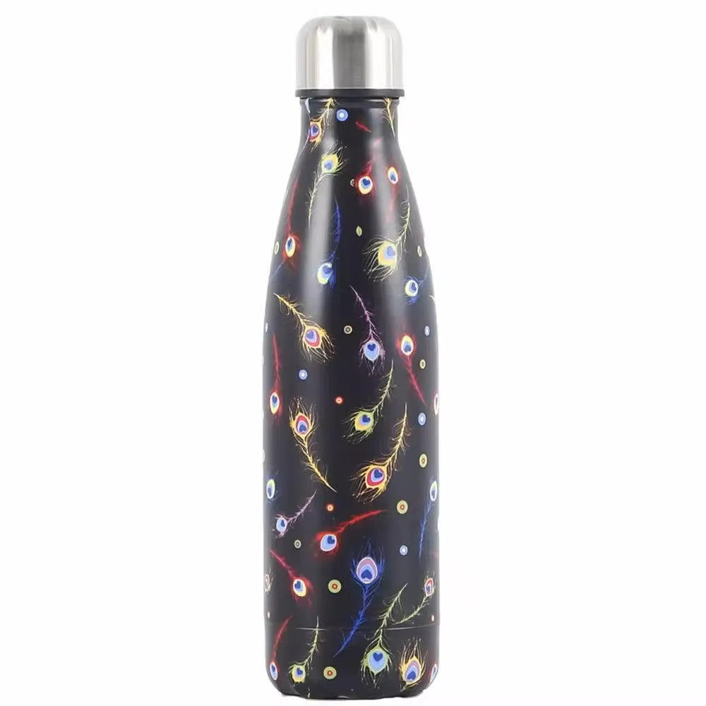 Feather Print Cola Metal Water Bottle (500 ml) - Bear Hugs