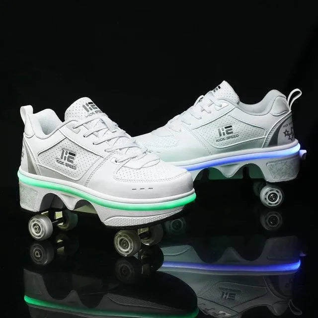 Flash LED Kick Speed Four-Wheel 2 in 1 Deformation Roller Skate Shoes - Bear Hugs