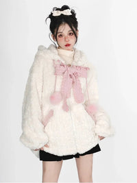 Fuzzy Neko Pompom Hooded Coat - Bear Hugs