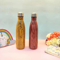 Glossy Wood Print Cola Metal Water Bottle (500 ml) - Bear Hugs