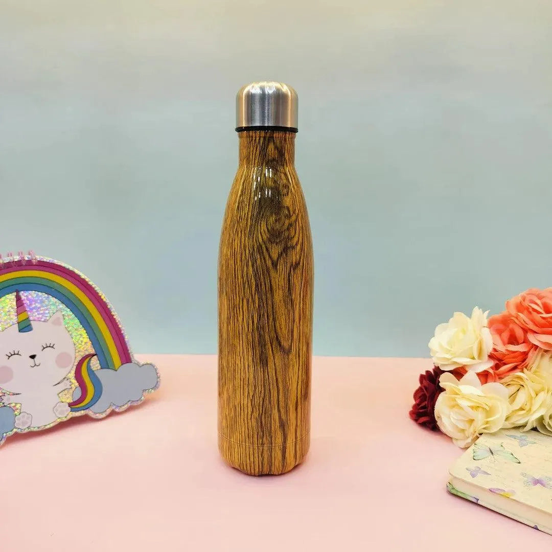 Glossy Wood Print Cola Metal Water Bottle (500 ml) - Bear Hugs