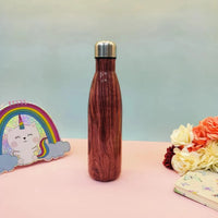 Glossy Wood Print Cola Metal Water Bottle (500 ml) - Bear Hugs