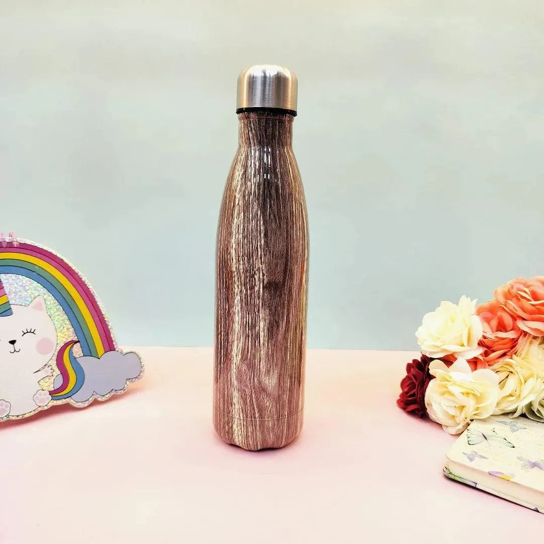 Glossy Wood Print Cola Metal Water Bottle (500 ml) - Bear Hugs