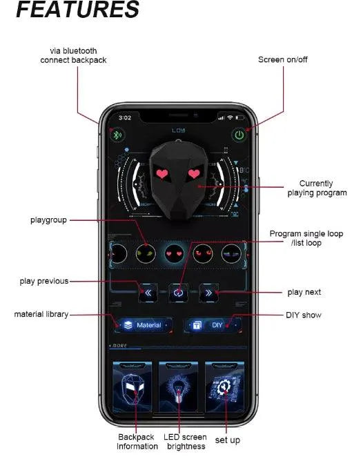 Glowing Eyes 3D LED Display Knight Backpack - Bear Hugs