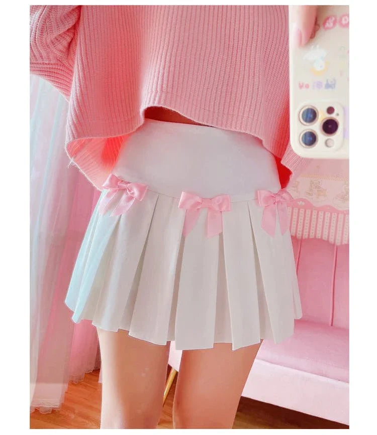 High Waist Mini Pleated Bow Skirt - Bear Hugs