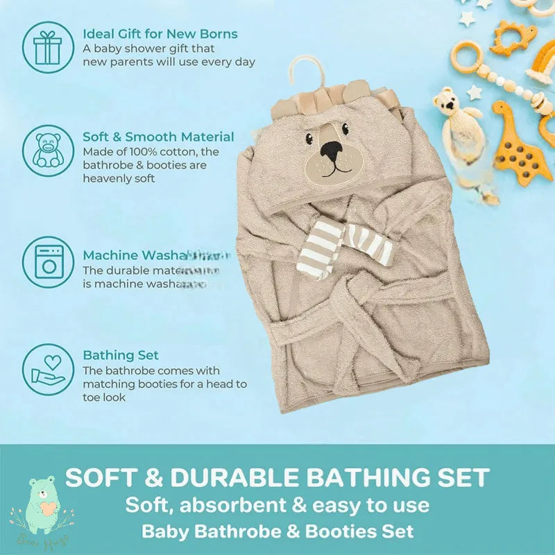 Hooded Bathrobe for Toddlers 0-9 Months - Bear Hugs