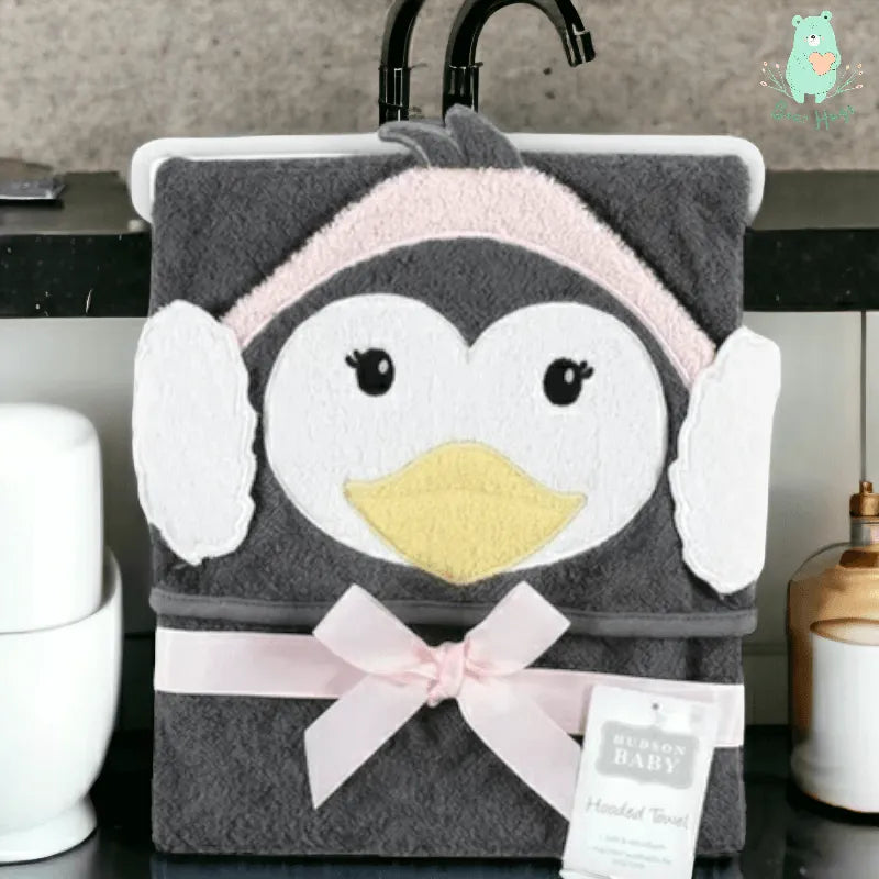 Hudson Baby Hooded Towel I Earmuff Penguin - Bear Hugs