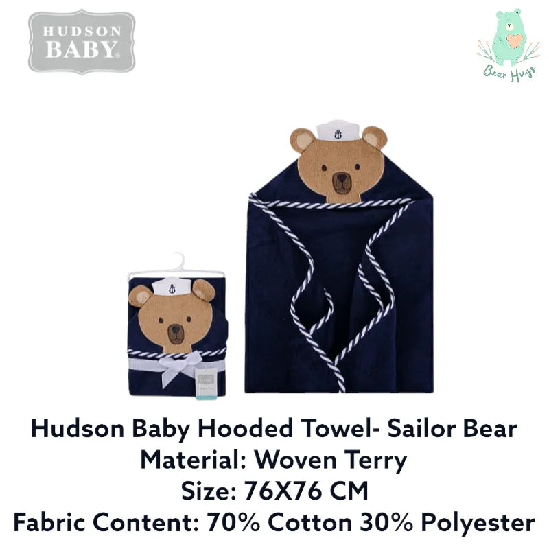 Hudson Baby Hooded Towel | Sailor Bear - Bear Hugs