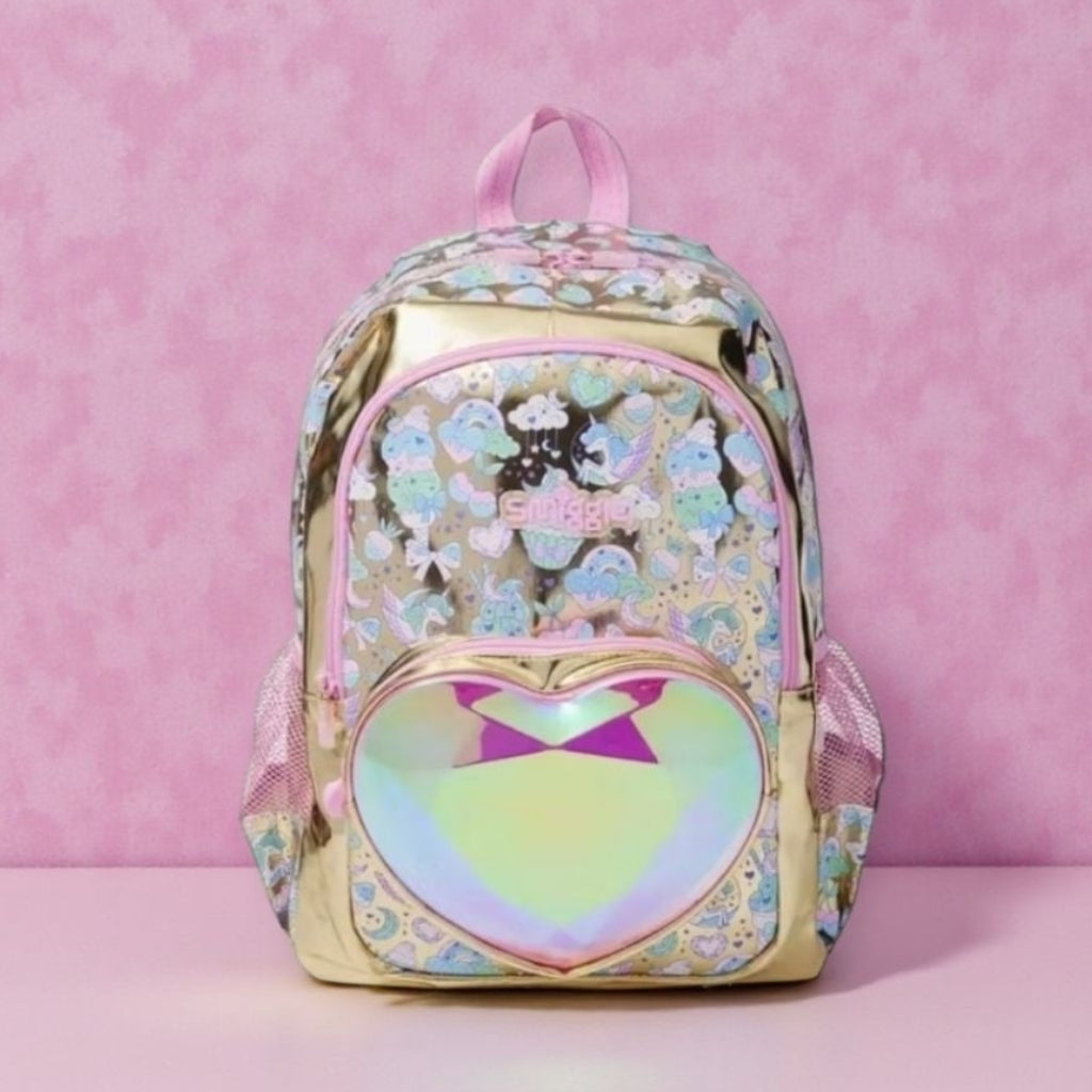 SMGL Gold Iridescent Heart Unicorn Classic School Backpack