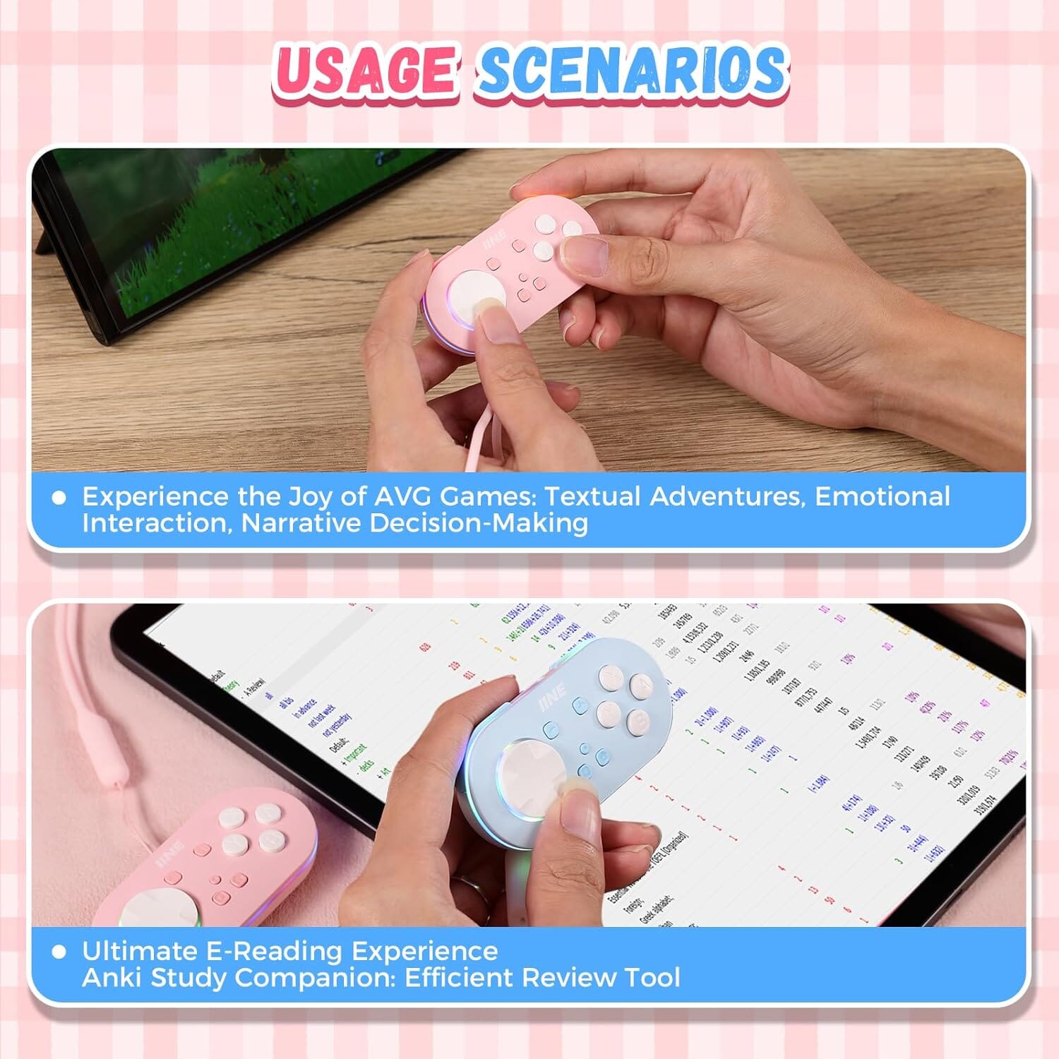 IINE Micro Bluetooth Controller, Pocket-sized Mini Gamepad for Switch/PC/Android/IOS, Pocket Game Controller with Auto-Fire Function/RGB Light/Keychain/Keyboard Mode - Bear Hugs