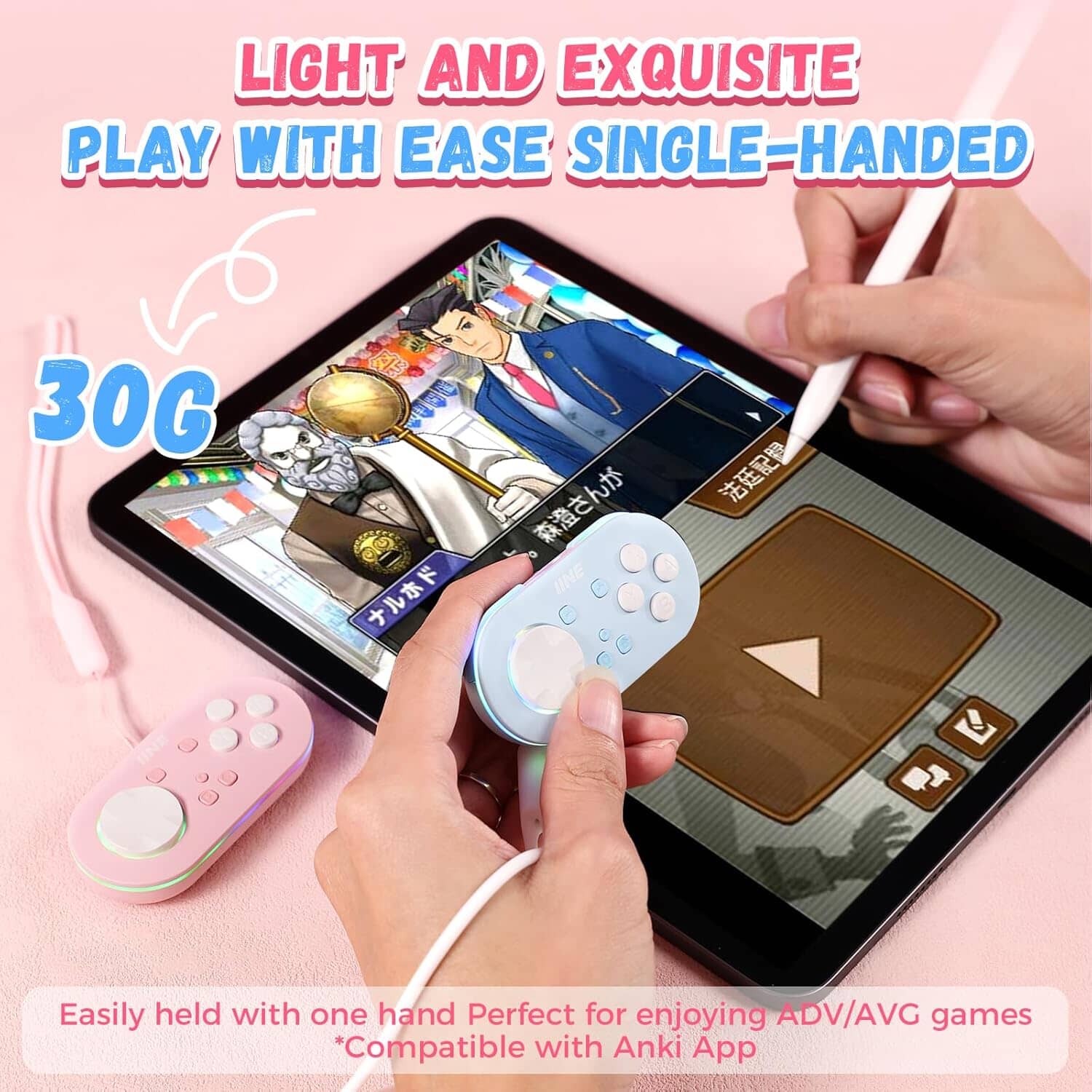 IINE Micro Bluetooth Controller, Pocket-sized Mini Gamepad for Switch/PC/Android/IOS, Pocket Game Controller with Auto-Fire Function/RGB Light/Keychain/Keyboard Mode - Bear Hugs