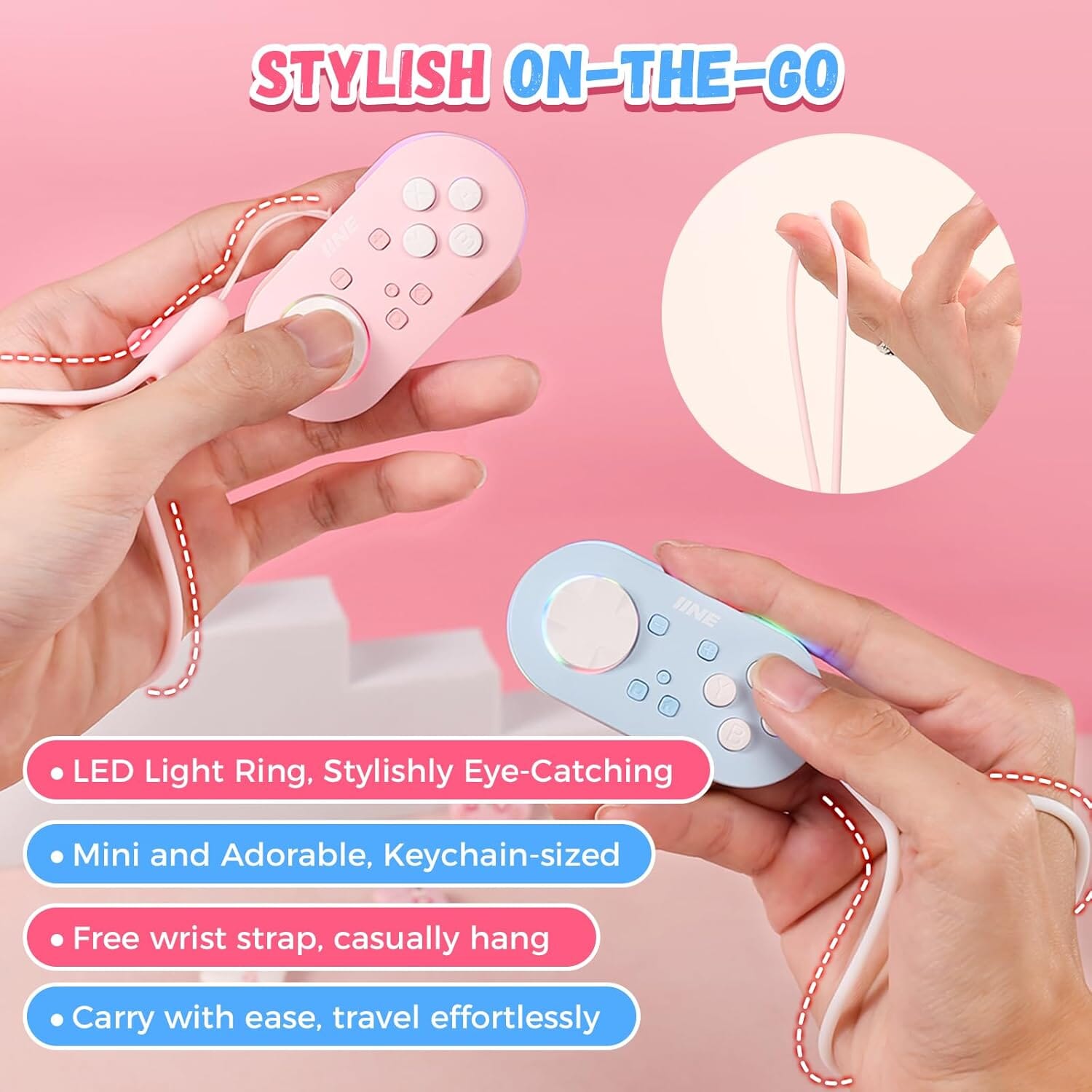 IINE Micro Bluetooth Controller, Pocket-sized Mini Gamepad for Switch/PC/Android/IOS, Pocket Game Controller with Auto-Fire Function/RGB Light/Keychain/Keyboard Mode - Bear Hugs