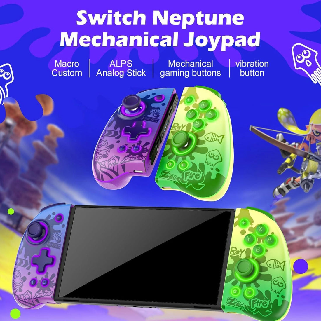 IINE Neptune Switch Controller, ALPS Joysticks Wireless Controller for Switch/Lite/OLED, Switch Gamepad Controller With Turbo/Macro/Wake-up/Screenshot/Dual Vibration/Motion/RGB Lights - Bear Hugs