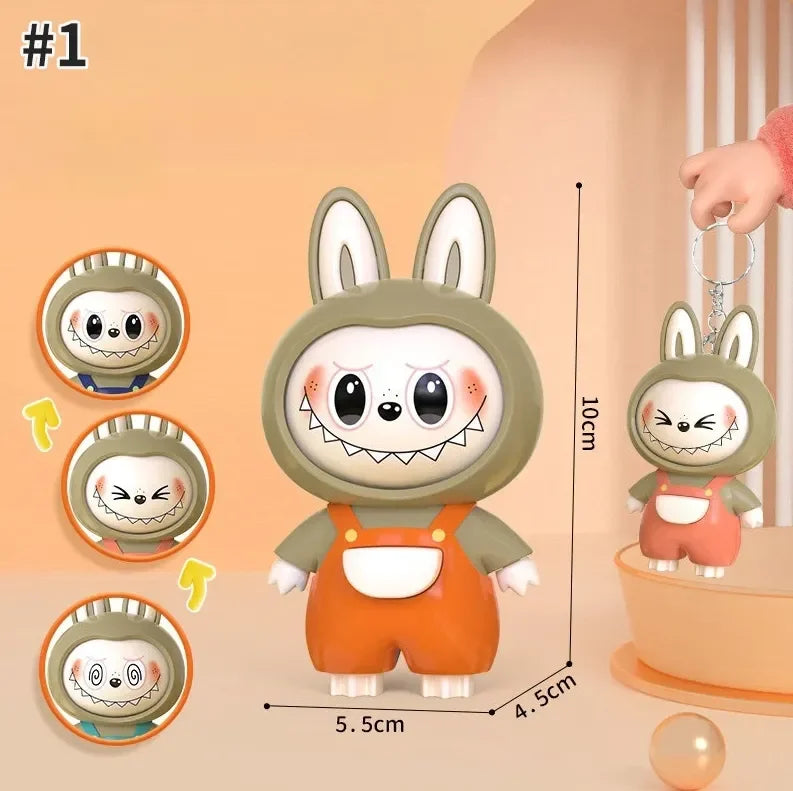 4 in 1 Mood Labubu Face Changing Keychain